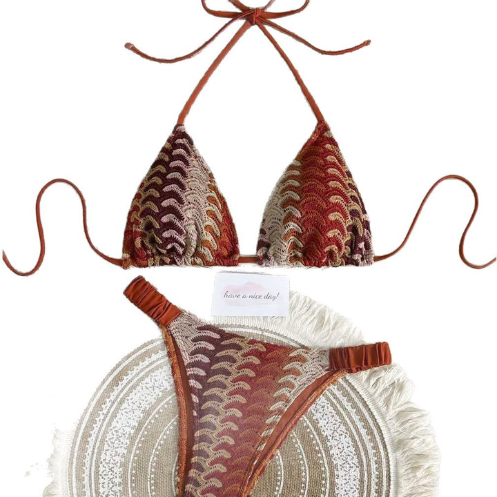 Damen Triangel-Bikini mit buntem Häkelmuster Drune