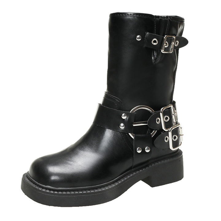Damen Stiefel mit modischen Schnallen und rutschfester Sohle Drune