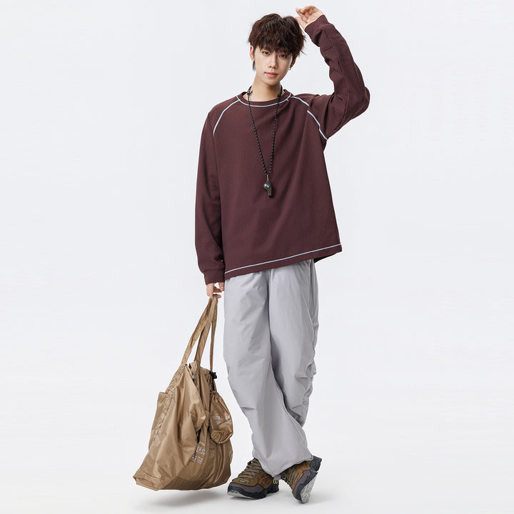 Herren Oversize Waffelstrick‑Sweatshirt mit Rundhals, Raglanärmeln und Kontrastnähten Drune