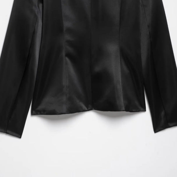 Damen Satinbluse mit Mandarinkragen und dekorativen Knotenverschlüssen Drune