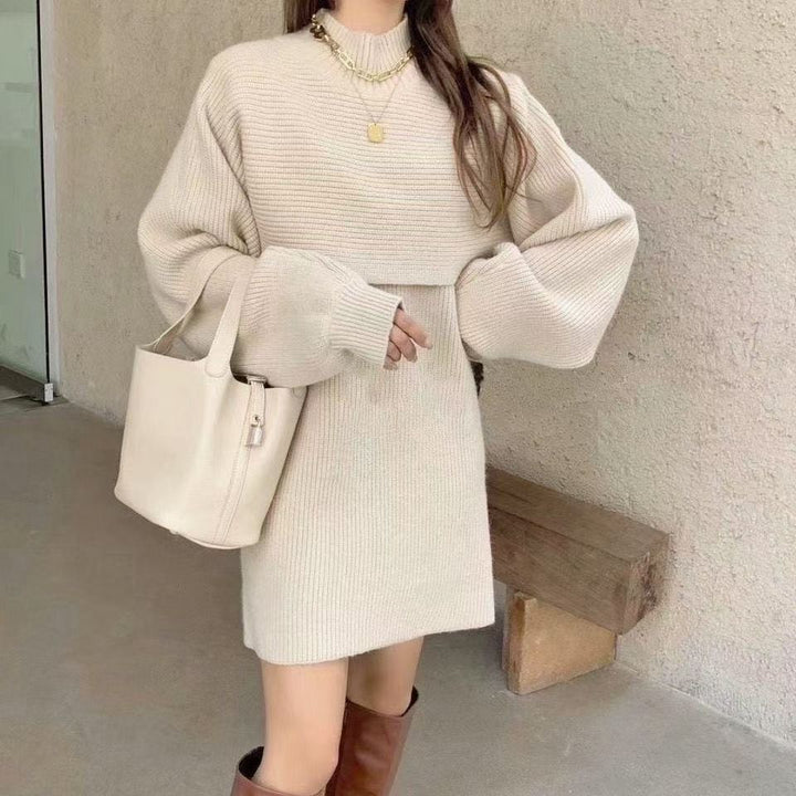 Damen modisches Strickkleid mit voluminösen Ärmeln und komfortablem Schnitt Drune