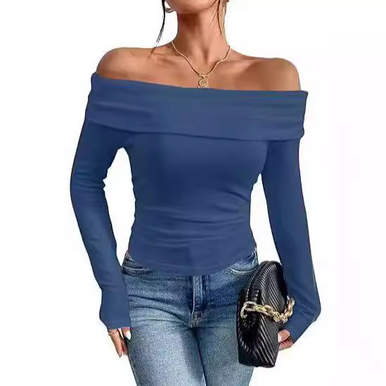 Damen Figurbetontes Schulterfreies Langarm Feinstrickshirt mit Carmenausschnitt Drune
