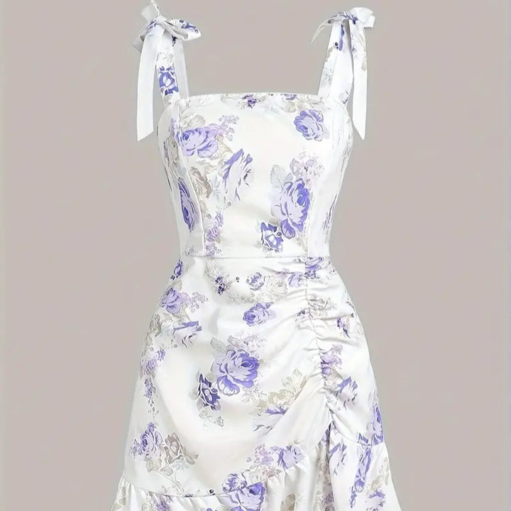 Damen Minikleid mit floralen Rüschendetails und taillierter Silhouette Drune