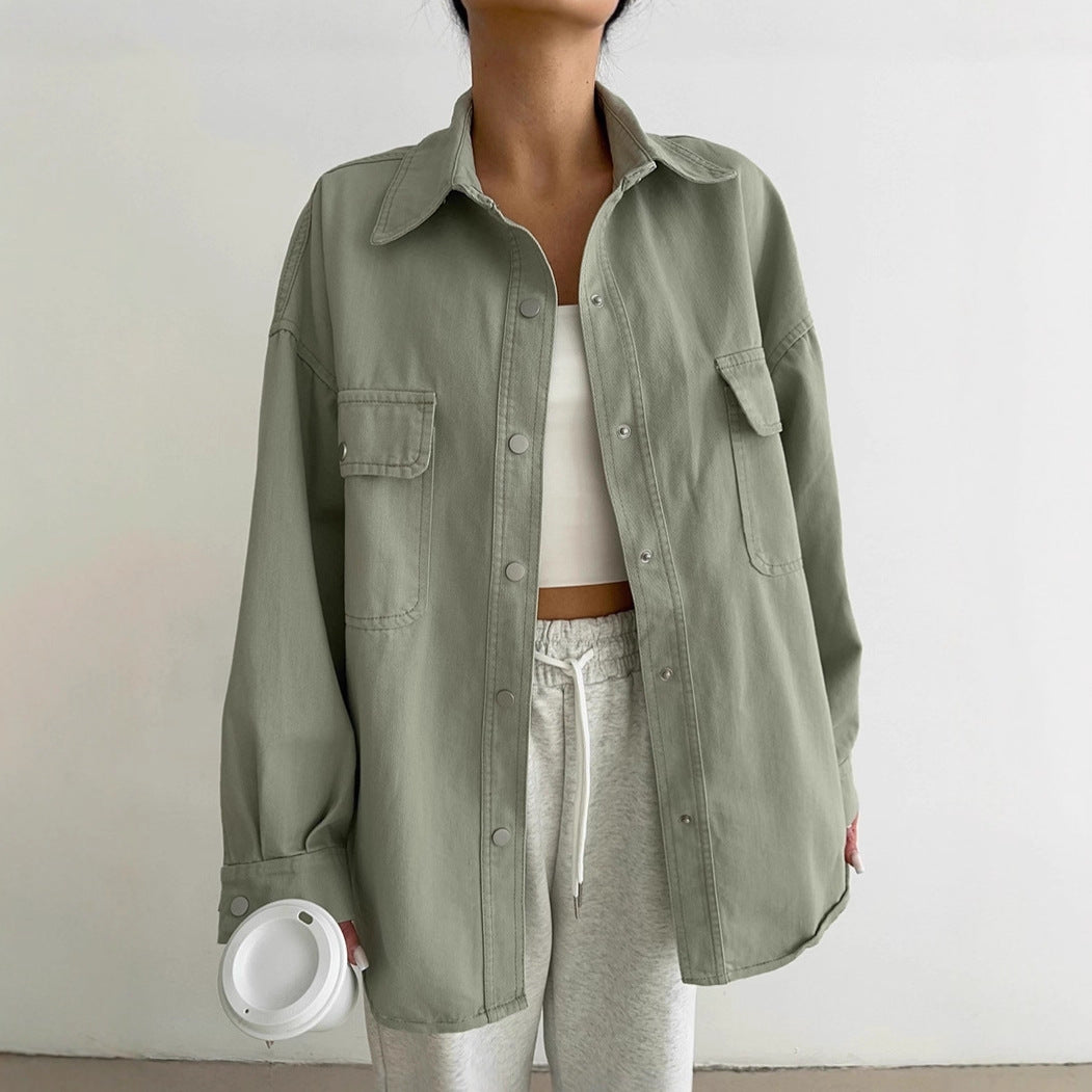 Damen Oversized Utility-Hemdjacke mit praktischen Taschen und lässigem Schnitt Drune