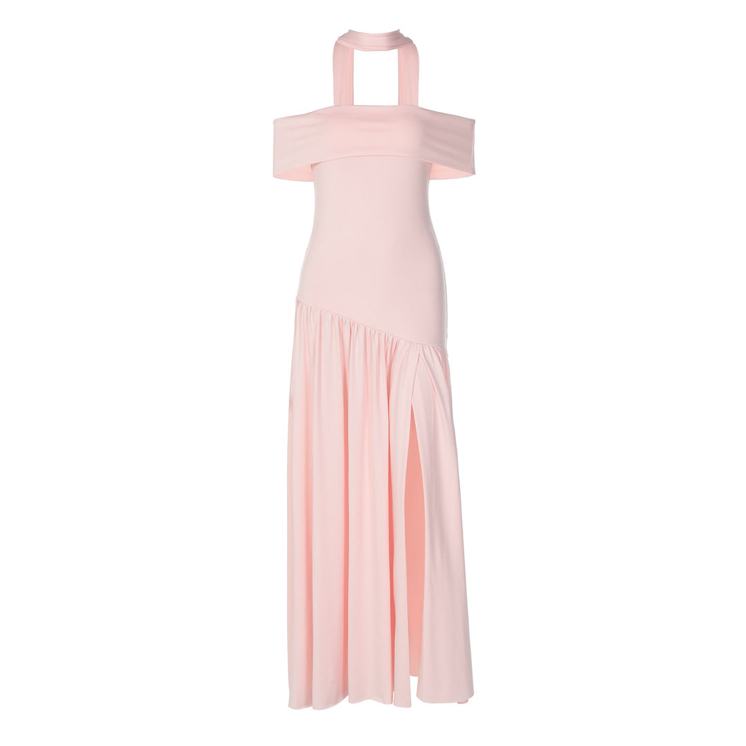 Damen Maxikleid mit schulterfreiem Design und seitlichem Schlitz Drune