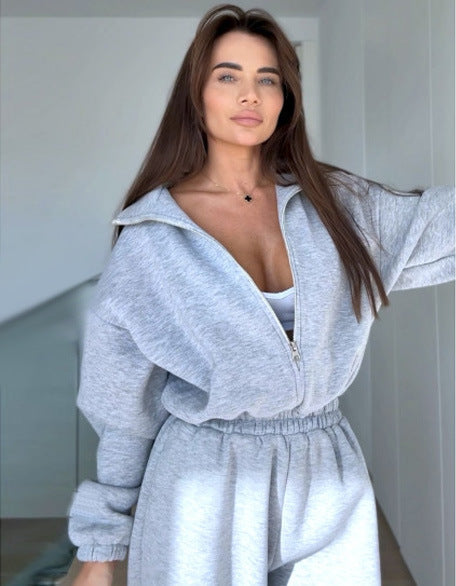 Damen lässiger Sportanzug mit oversized Kapuzenjacke und elastischen Hosen