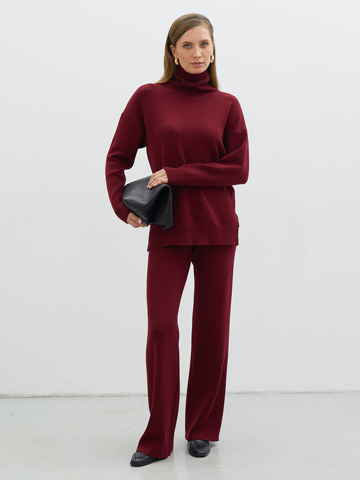 Damen Modisches Strickensemble mit hohem Kragen und weitem Schnitt Drune