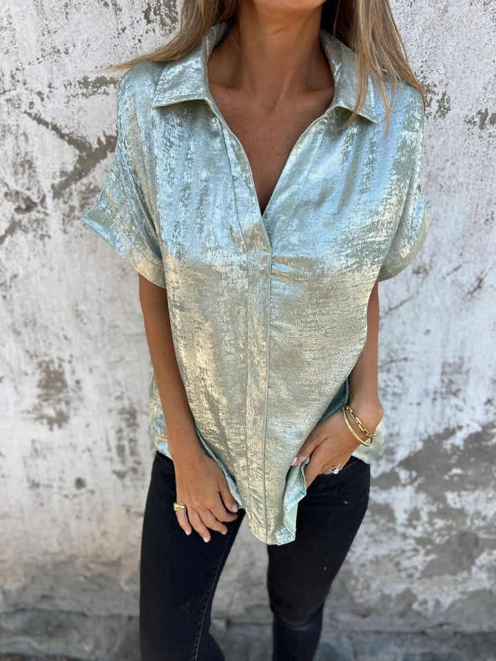 Damen Elegante Satinbluse mit glänzendem Finish und lässigem Schnitt Drune