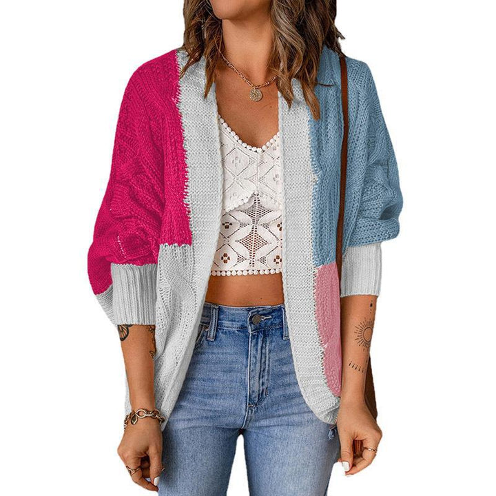Damen Lockere Strickjacke mit modischem Farbblockdesign und tiefen Taschen Drune