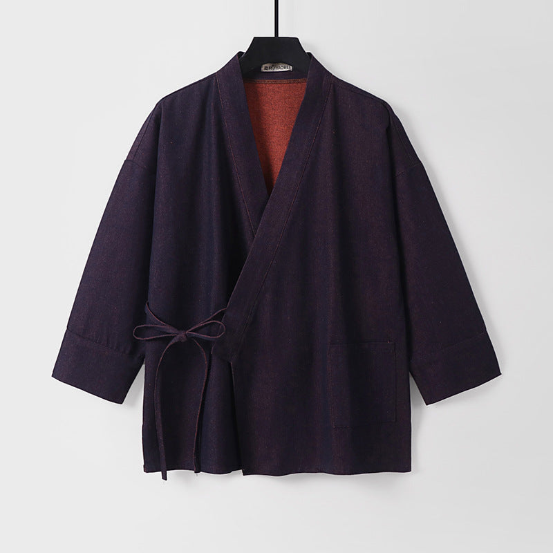 Damen Leichte zweifarbige Kimono-Jacke mit Bindebändern und kontrastiertem Innenfutter Drune
