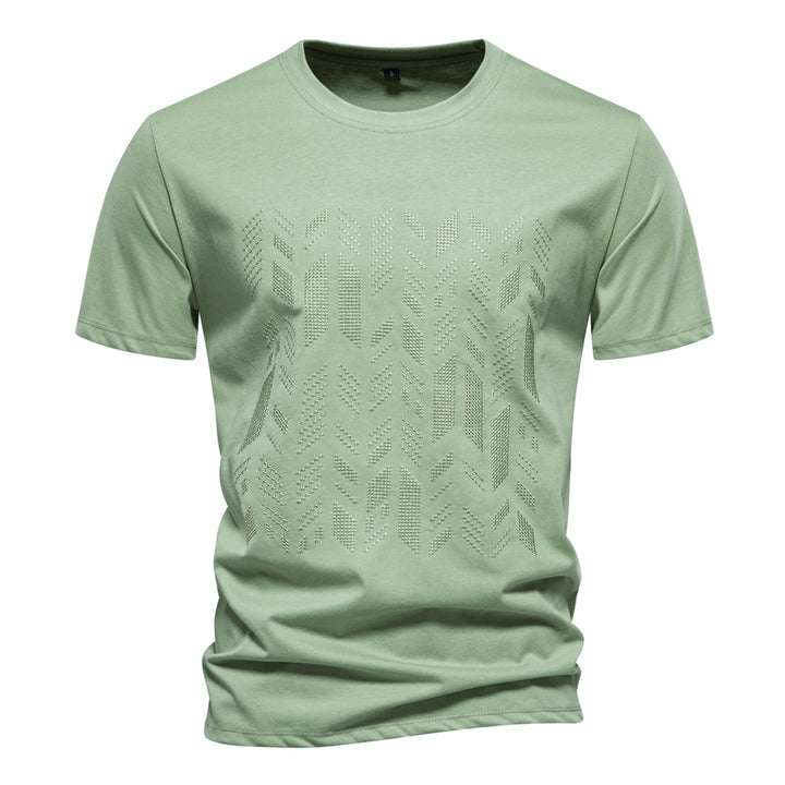 Herren nan Rundhalsshirt aus Baumwollmix mit geometrischer Laserperforation und geradem Schnitt Drune