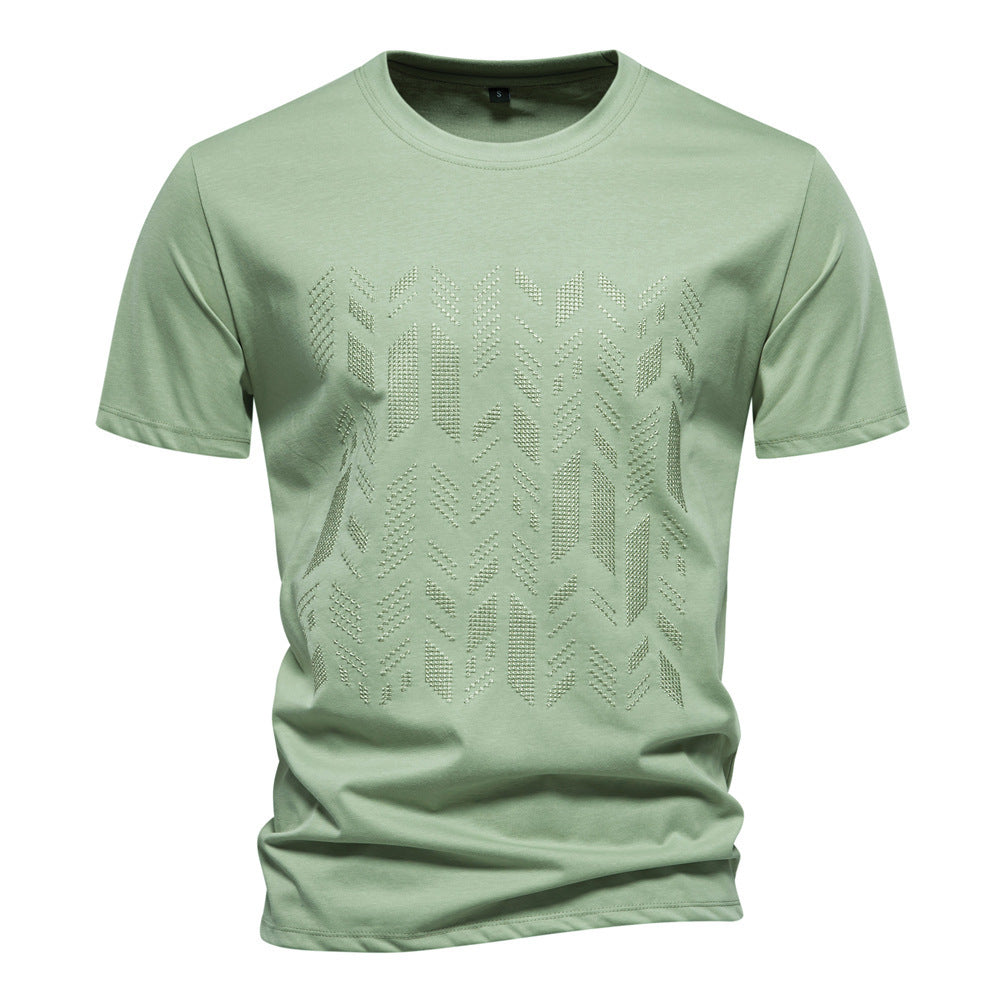 Herren nan Rundhalsshirt aus Baumwollmix mit geometrischer Laserperforation und geradem Schnitt Drune