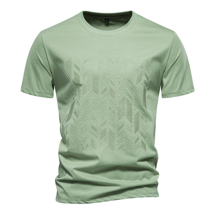 Herren nan Rundhalsshirt aus Baumwollmix mit geometrischer Laserperforation und geradem Schnitt Drune