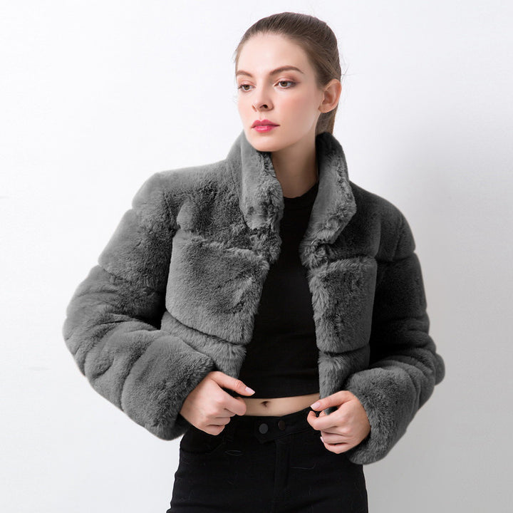 Damen modische kurze Kunstpelzjacke Drune