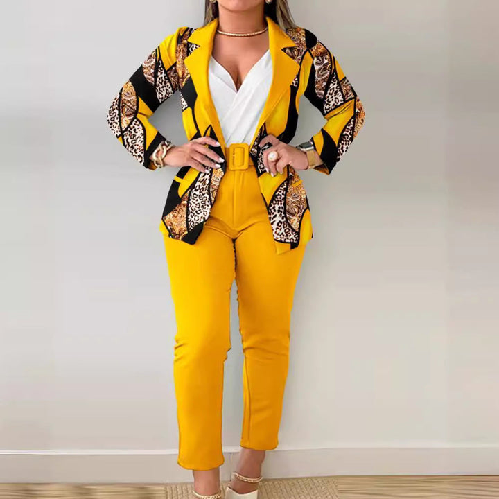 Damen Blazer-Set mit figurbetontem Schnitt und modischem Leopardenmuster Drune
