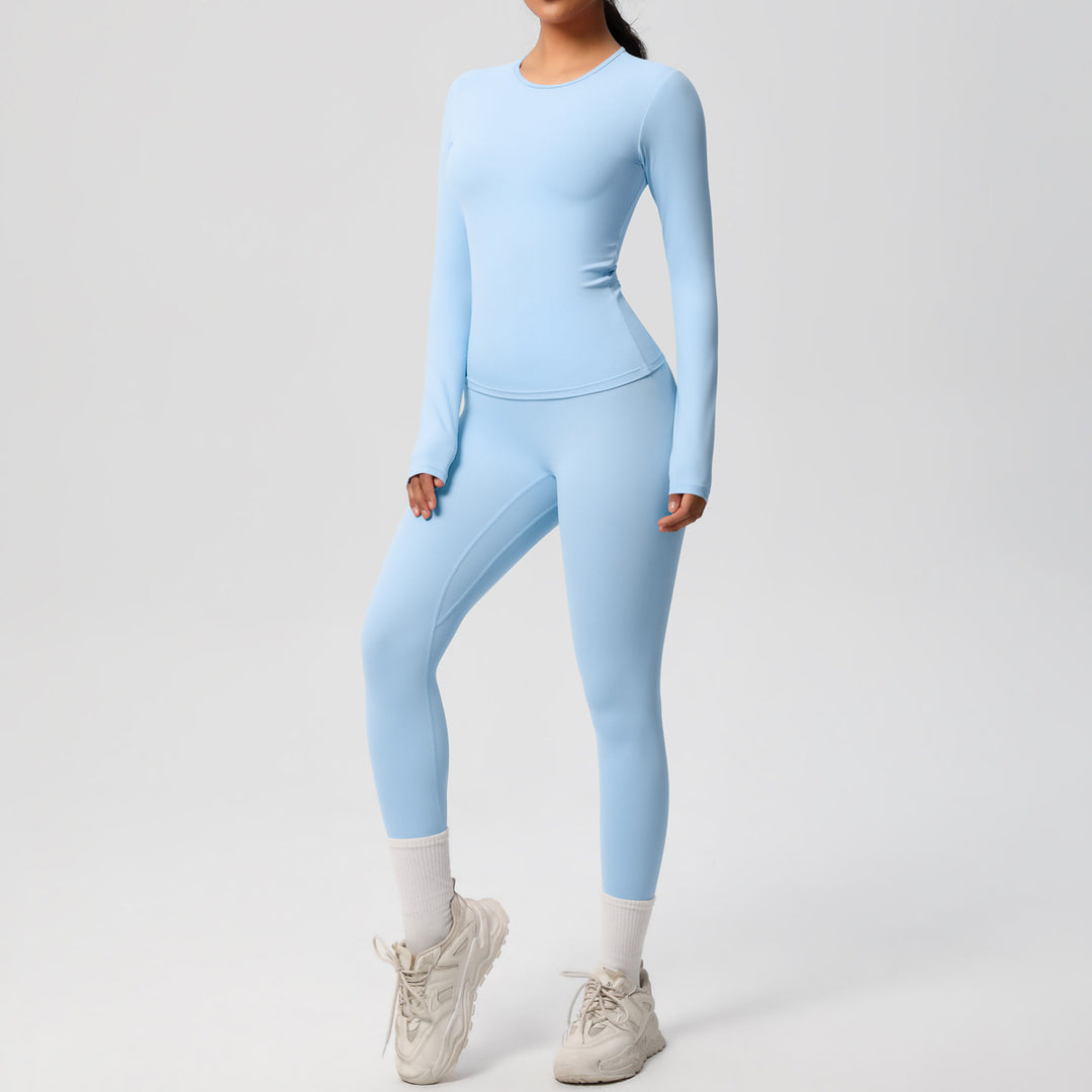 Damen Figurformendes Langarm-Top und Hochbundige Leggings Set Drune