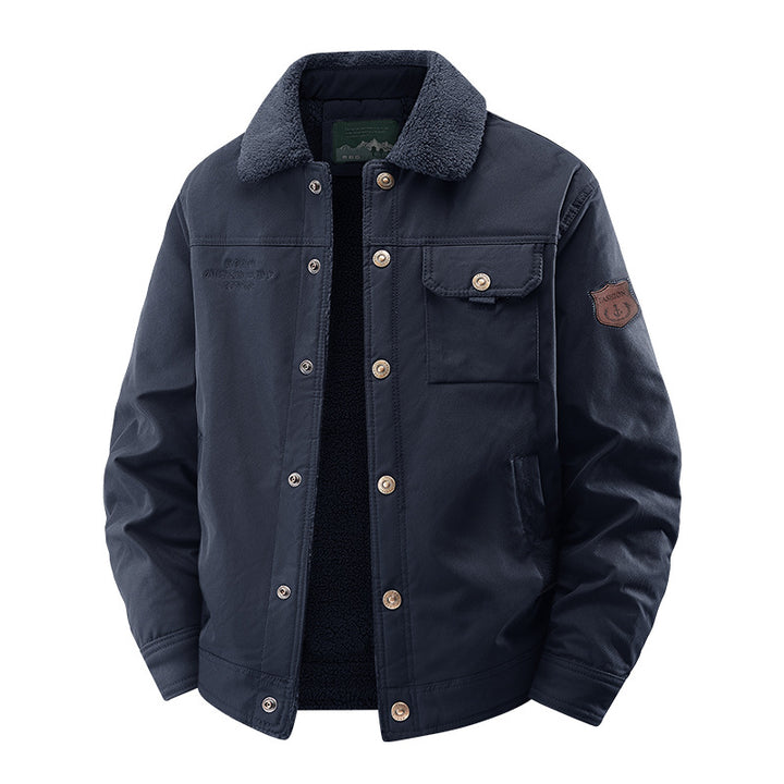 Herren nan gesteppte Canvas-Arbeiterjacke mit Teddykragen, thermischer Innenlage und multiplen Taschen Drune