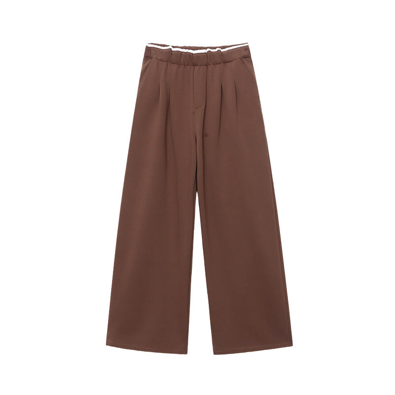 Damen lässige Hochbund Hose mit breitem Schnitt und elastischem Bund Drune