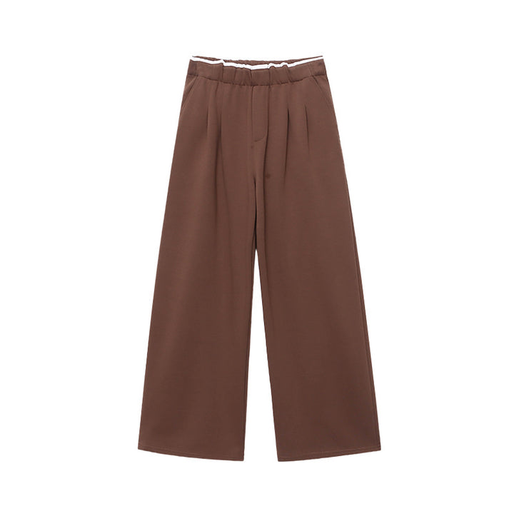 Damen lässige Hochbund Hose mit breitem Schnitt und elastischem Bund Drune