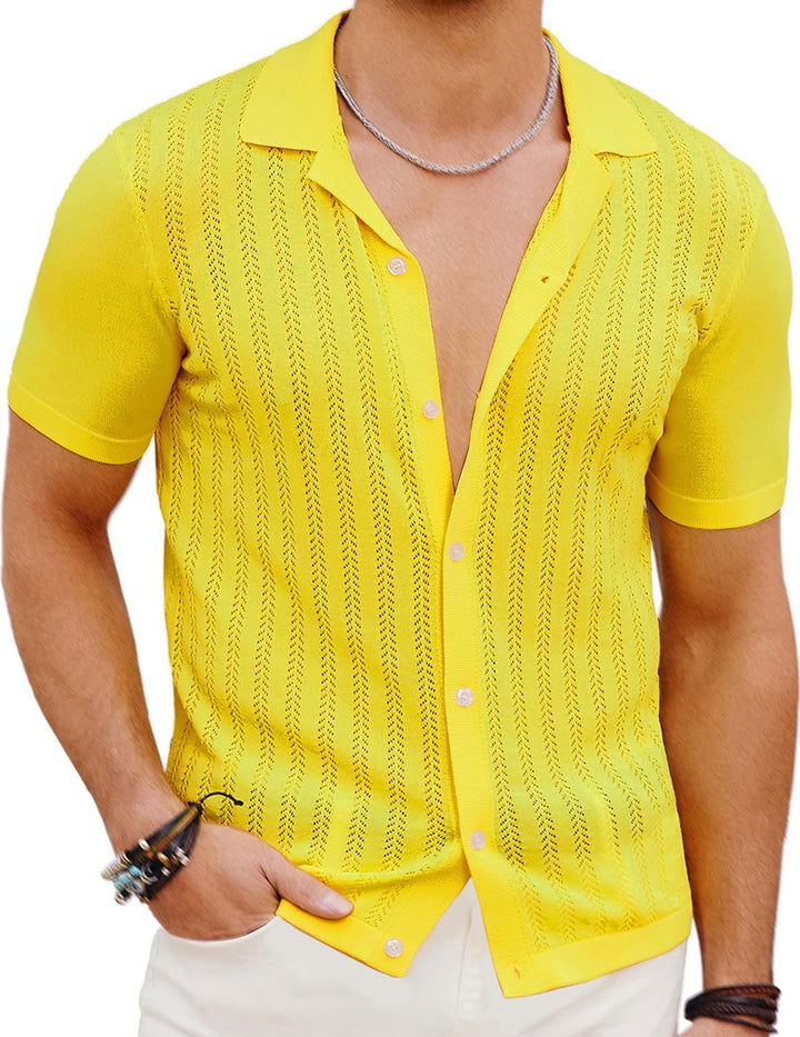Herren Kurzarm Strickhemd mit strukturiertem Design Drune