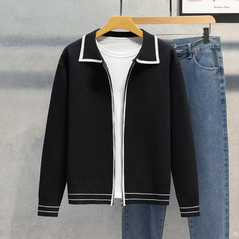 Damen Modische Strickjacke mit Reißverschluss und Kontrastdetails Drune