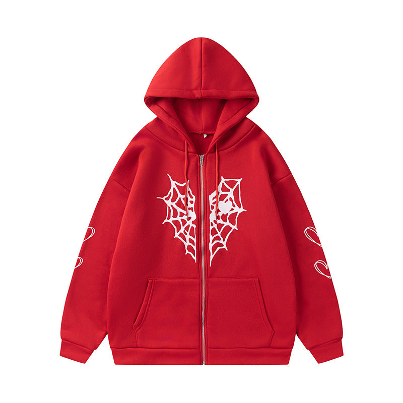 Damen Kapuzenjacke mit auffälligem Spinnenmotiv und praktischen Taschen Drune