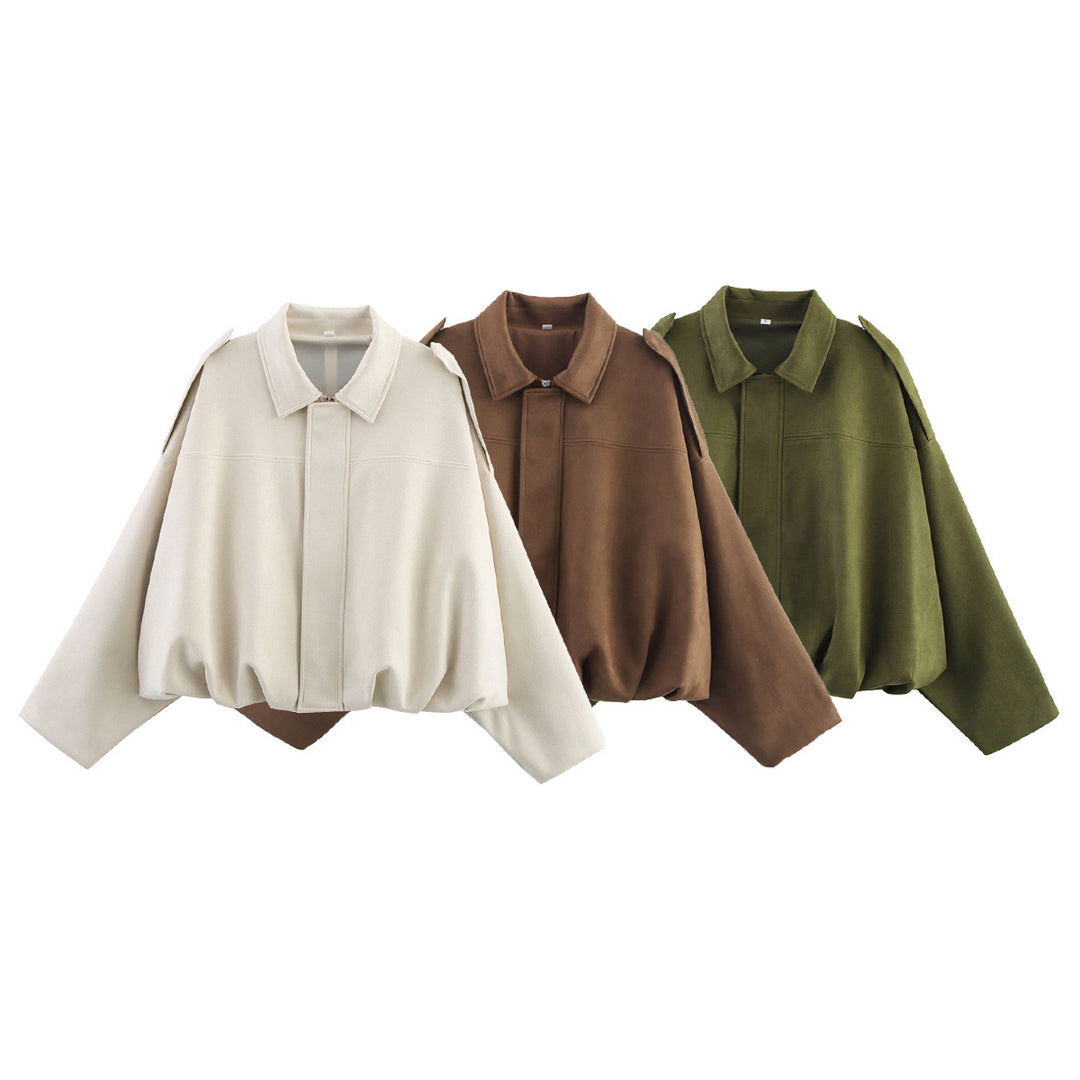 Damen Kurzjacke im Oversize-Cape‑Stil mit Ballonbund und Schulterklappen Drune
