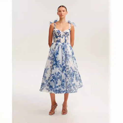 Damen Midikleid mit floralem Spitzenoberteil und zarten Rüschendetails Drune