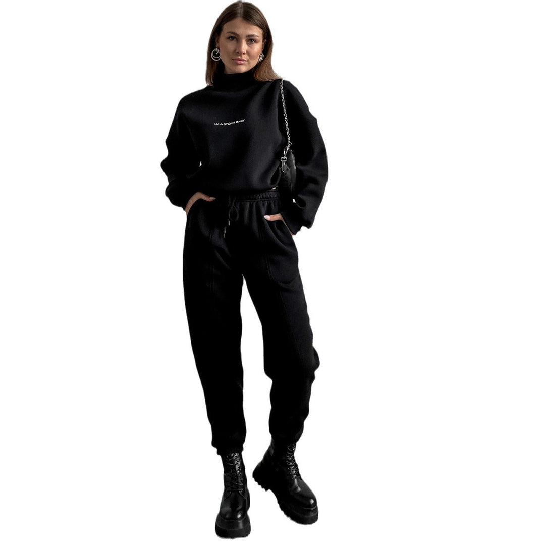 Damen Oversize-Lounge-Set mit Stehkragen und elastischer High-Waist-Jogginghose Drune