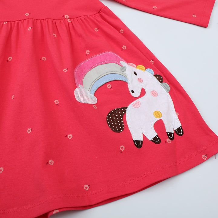 Mädchen Langarmkleid mit bezauberndem Einhorn-Design Drune