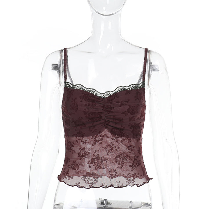 Damen Spitzen-Crop-Top mit floralem Design Drune