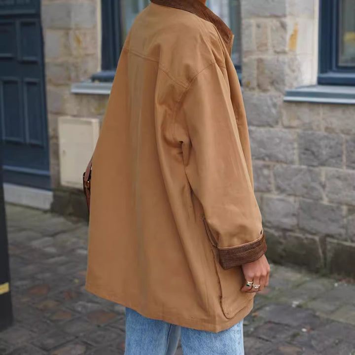 Damen lässige Baumwolljacke mit weichem Kragen und praktischen Taschen Drune