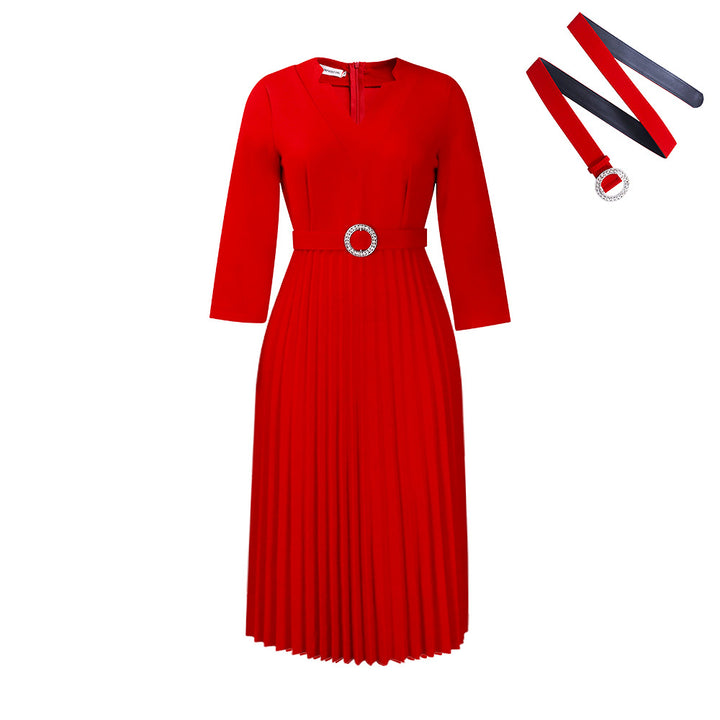 Damen Midikleid mit eleganter Plissé-Optik und modischem Taillengürtel Drune