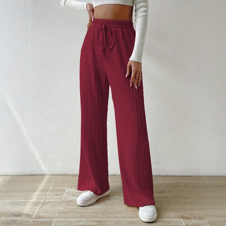 Damen entspannendes Strick-Loungewear-Set mit hoher Taille und weitem Bein Drune