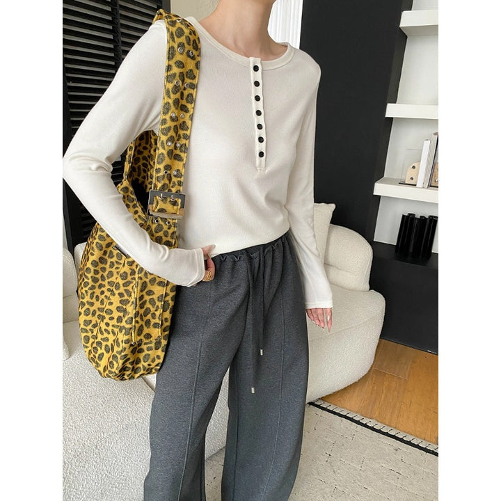 Damen Langarm-Henley-Shirt mit modischer Knopfleiste und bequemen Schnitt Drune