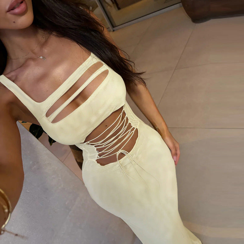 Damen Maxikleid mit raffiniertem Cut-Out-Design und attraktiver Schnürung Drune