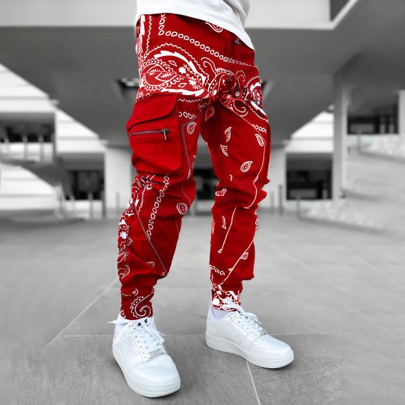 Herren Cargo-Jogginghose mit Bandana-Print, Kordelzug & Mehrfachtaschen Drune