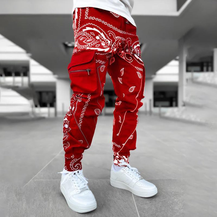 Herren Cargo-Jogginghose mit Bandana-Print, Kordelzug & Mehrfachtaschen Drune