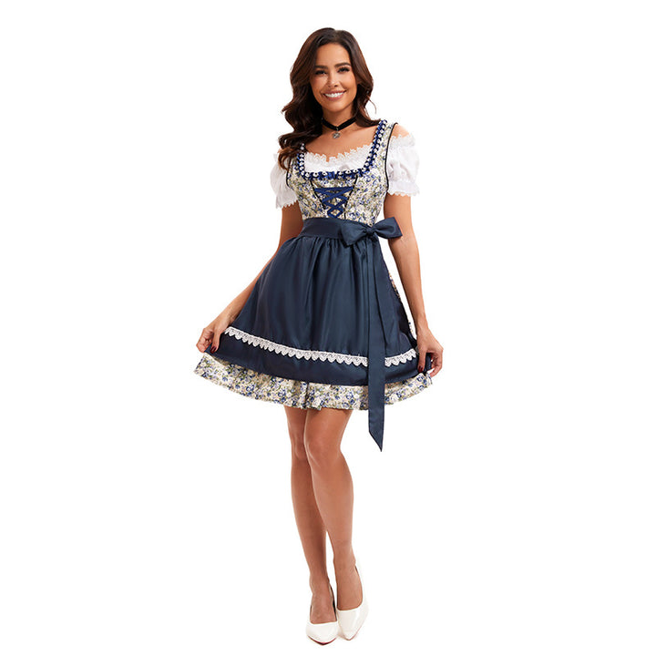 Damen nan florales Dirndl-Minikleid mit geraffter Schürze, dekorativer Schnürkorsage und Spitzenärmeln Drune