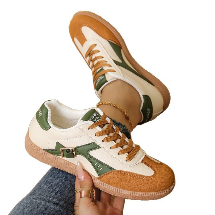 Damen Retro-Plateau-Sneaker mit Wildlederapplikationen und dekorativer Schnallenlasche Drune