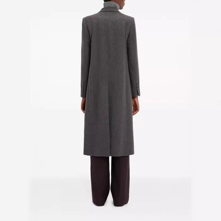 Damen Doppelreihiger Longcoat im Tailoring‑Look mit schmaler Silhouette und markanter Schulter Drune