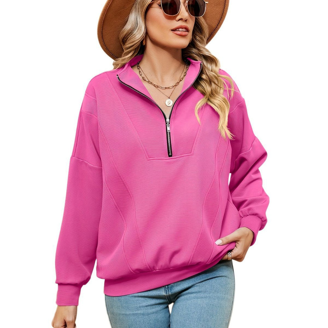 Damen Sweatshirt mit halbem Zipper und dekorativen Nähten Drune