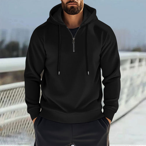 Herren Sportlicher Kapuzenpullover mit kurzem Reißverschluss und atmungsaktiven Einsätzen Drune
