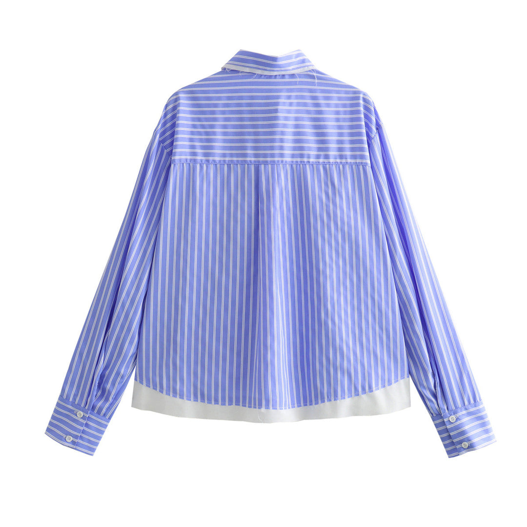 Damen nan Oversize-Hemdbluse mit Kentkragen, Brusttasche und kontrastiertem Saum Drune