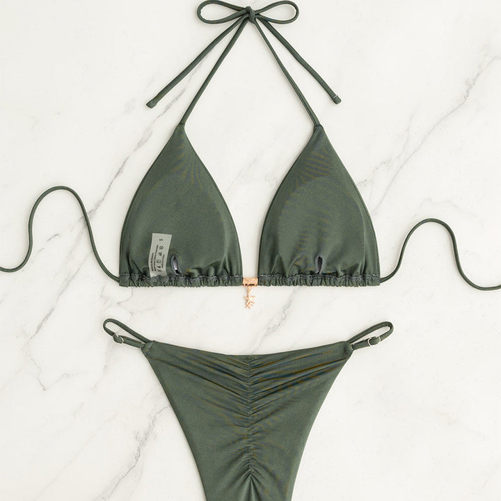 Damen Triangel-Bikini-Set mit verstellbaren Bändern und glatter Oberfläche Drune
