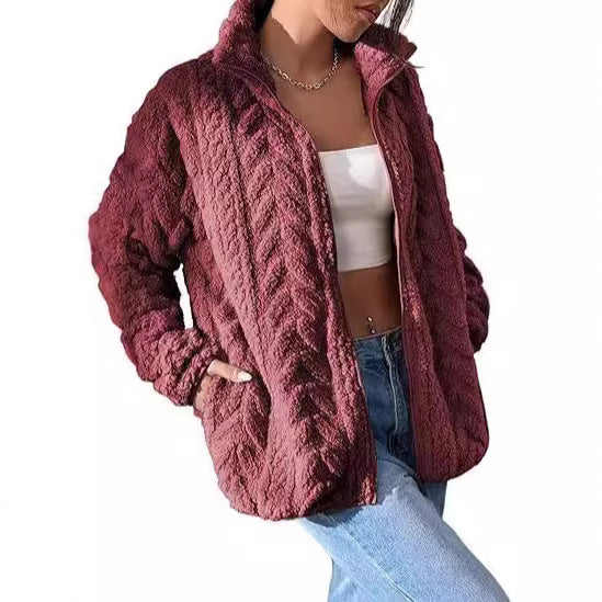Damen Kuschel-Fleecejacke mit Oversized-Schnitt und Stehkragen Drune