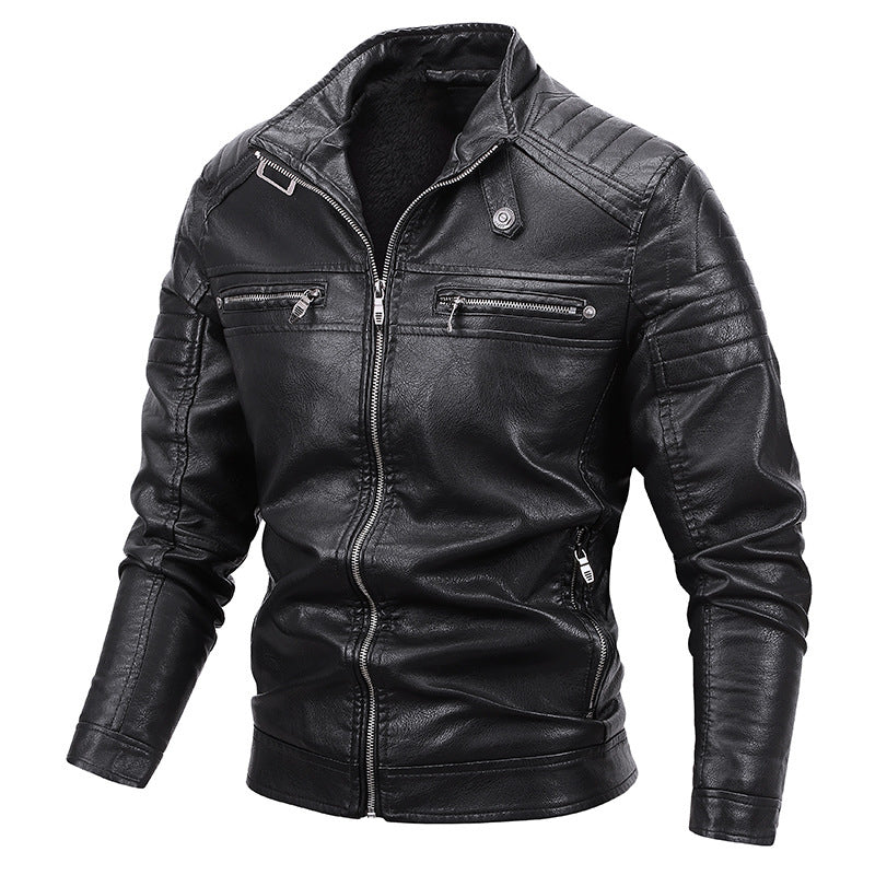 Herren Kunstleder-Blouson im Slim-Fit mit gesteppter Schulterpartie, Stehkragen und Reißverschlusstaschen Drune