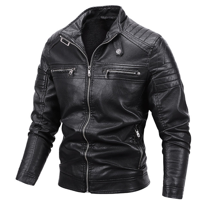 Herren Kunstleder-Blouson im Slim-Fit mit gesteppter Schulterpartie, Stehkragen und Reißverschlusstaschen Drune