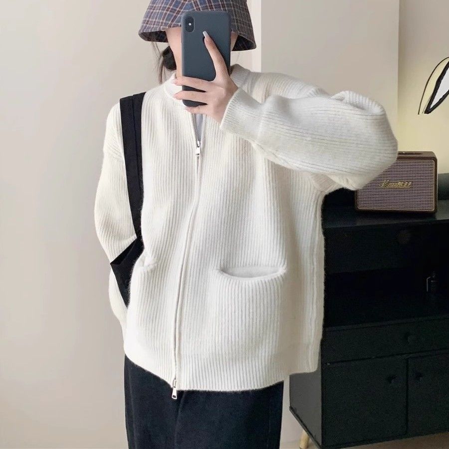 Damen Kuschelige Strickjacke mit hohem Kragen Drune