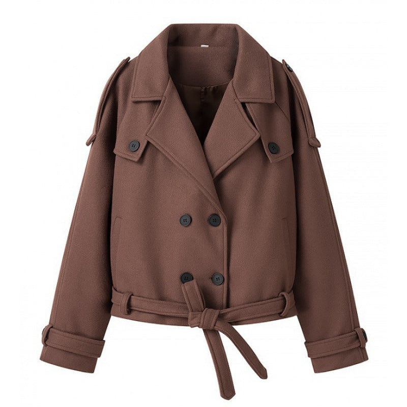Damen modische Trenchjacke mit taillierbarem Gürtel und eleganten Knöpfen Drune